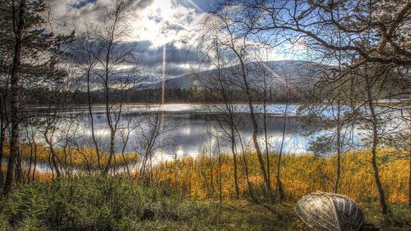 Boat on Lake Shore — Blue, Dramatic