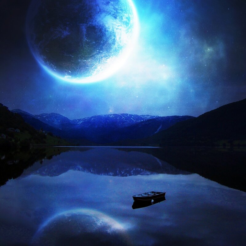 Boat on Lake under Planet
