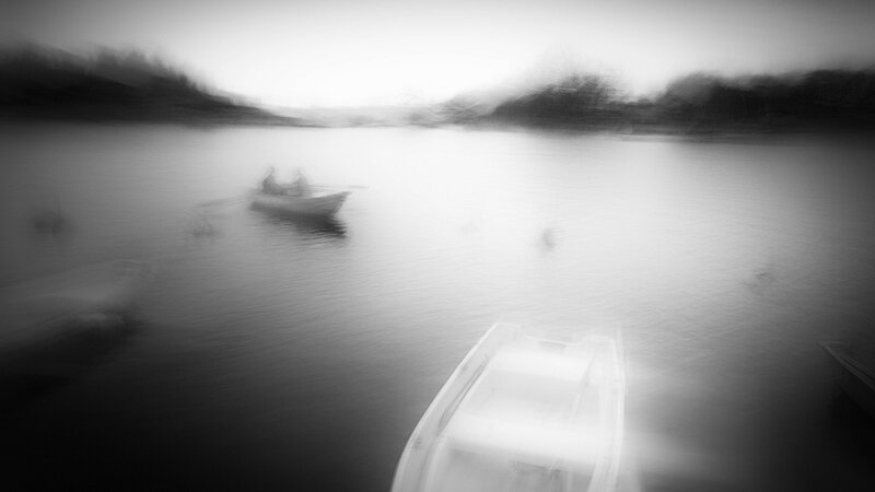 Boat on Misty Lake — Black