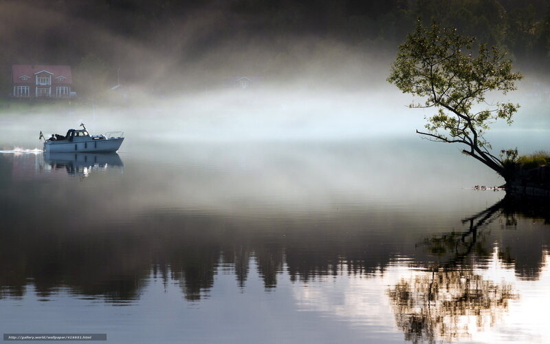 Boat on Misty Lake — Gray, Serene