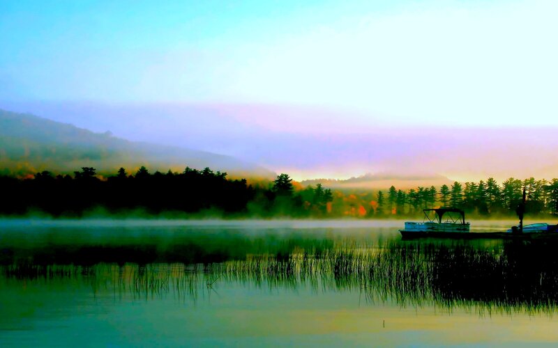 Boat on Misty Lake — Green