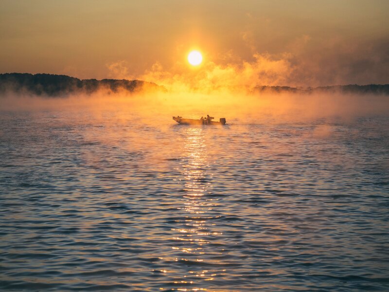 Boat on Misty Lake — Orange