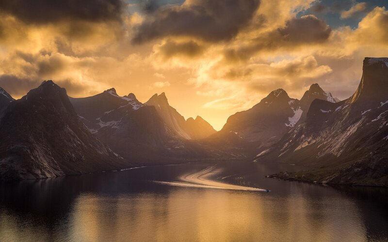 Boat on Mountain Lake — Gold