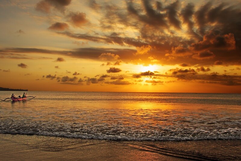Boat on Ocean at Sunset — Orange