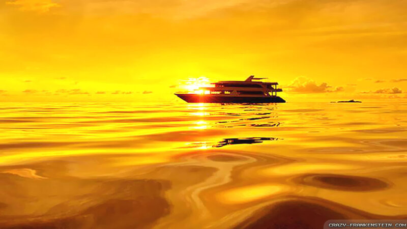Boat on Ocean at Sunset — Yellow
