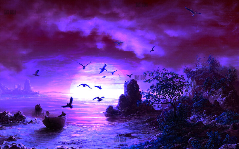 Boat on Purple Sea — Dramatic