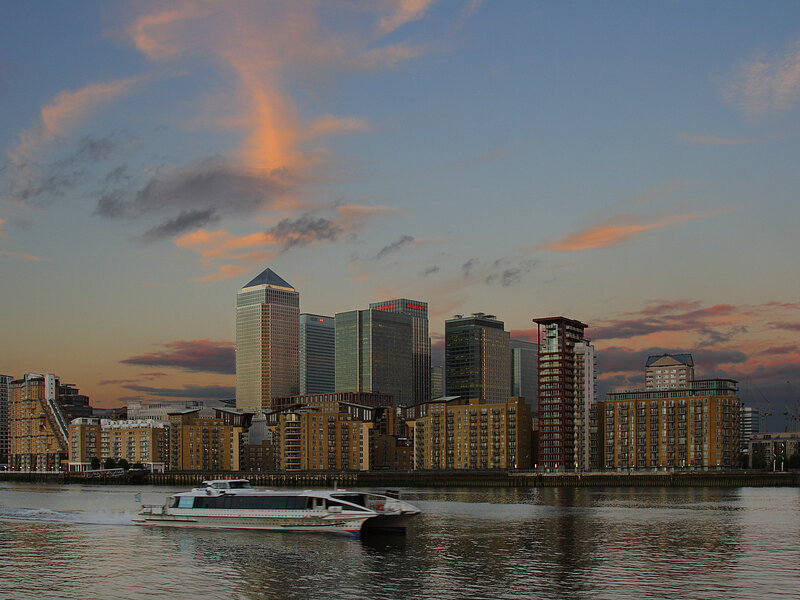 Boat on River at Dusk — Blue