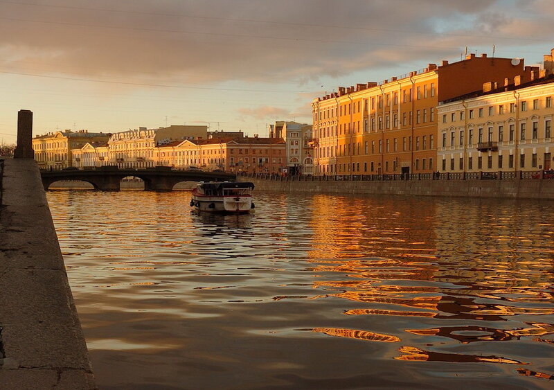 Boat on River at Sunset — Gold