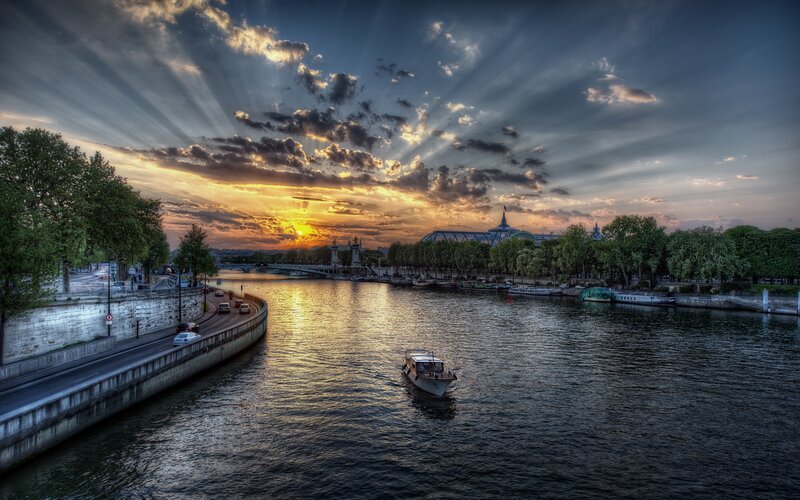 Boat on River at Sunset