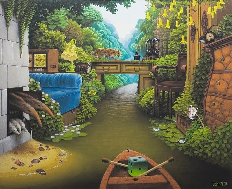 Boat on River Through Jungle