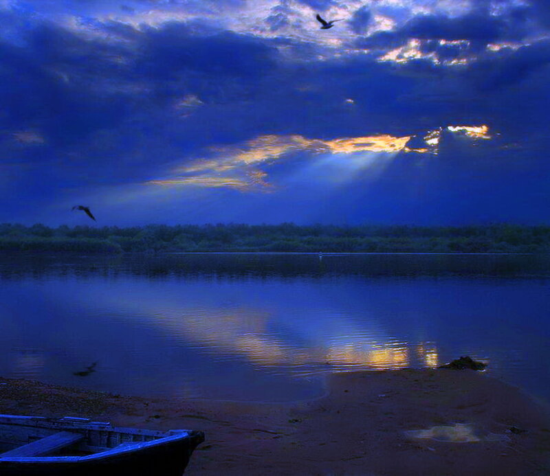 Boat on Riverbank — Blue