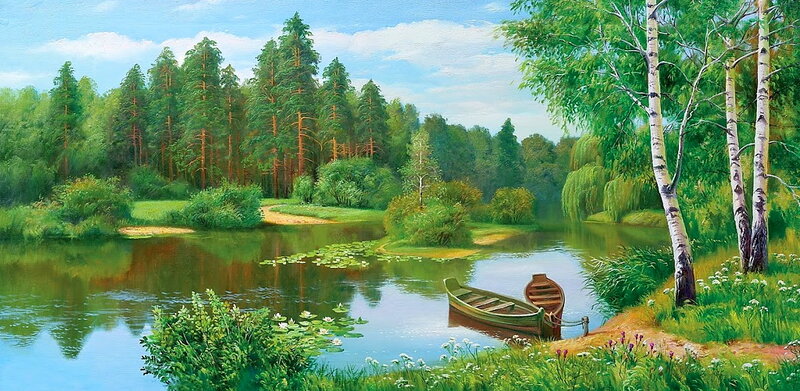 Boat on Riverbank — Green