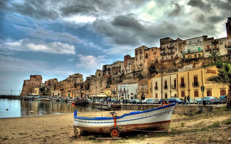 Boat on Sandy Beach — Blue