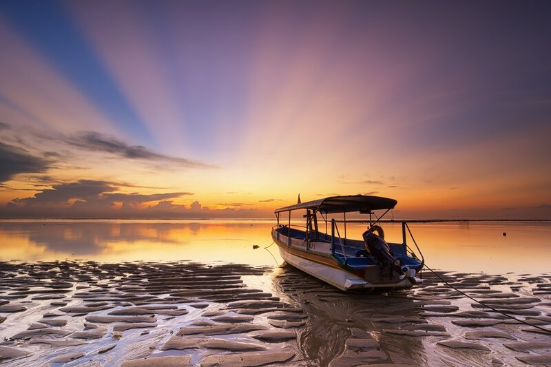 Boat on Tidal Flats — Orange, Serene