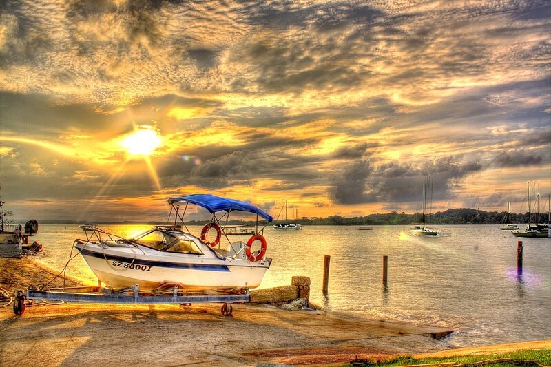 Boat on Trailer at Sunset