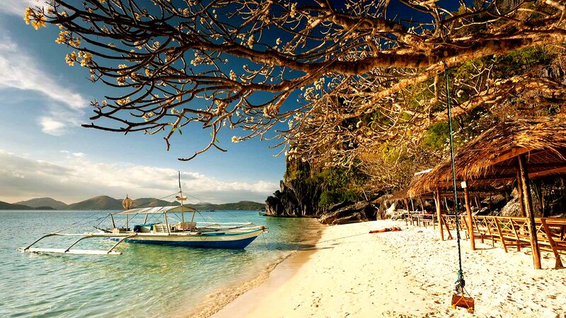 Boat on Tropical Beach — Blue, Serene, Afternoon