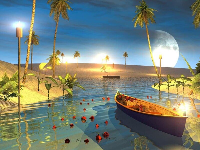 Boat on Tropical Water — Blue