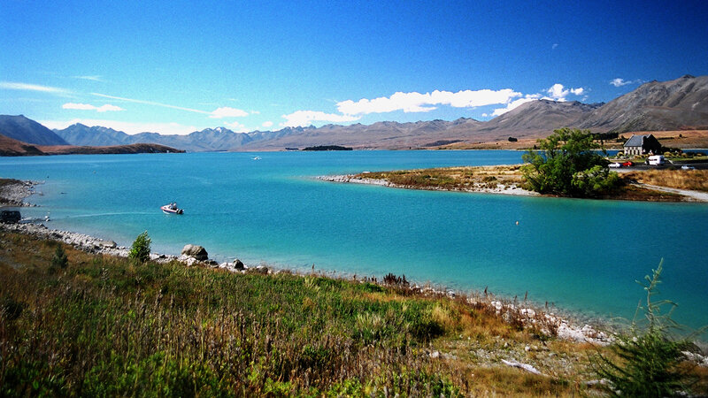 Boat on Turquoise Lake — Blue