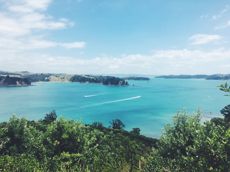 Boat on Turquoise Water — Blue, Serene, Afternoon, Photograph