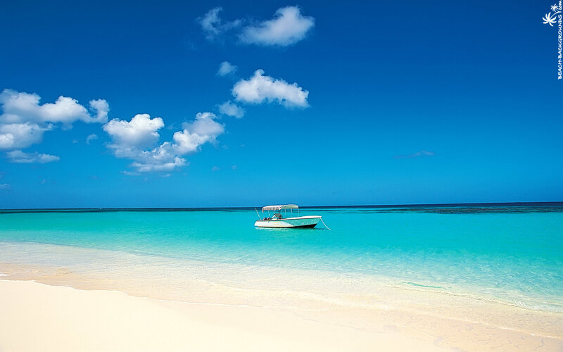 Boat on Turquoise Water — Blue