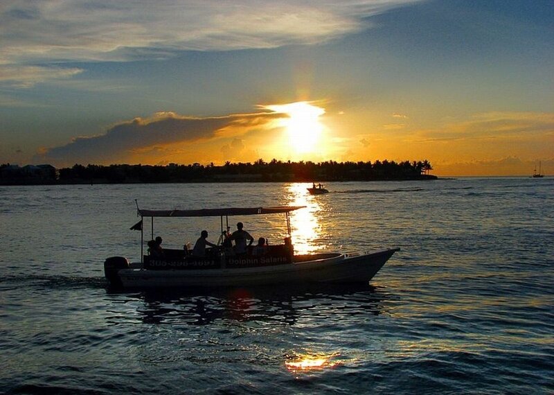 Boat on Water at Sunset — Blue