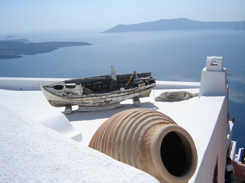 Boat on white rooftop