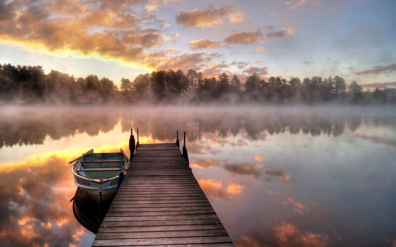 Boat on Wooden Dock — Orange