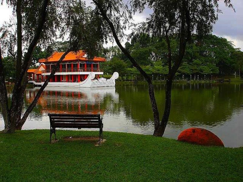 Boat-shaped Building on Lake