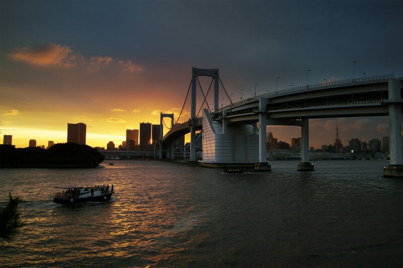 Boat under Bridge — Orange, Dramatic