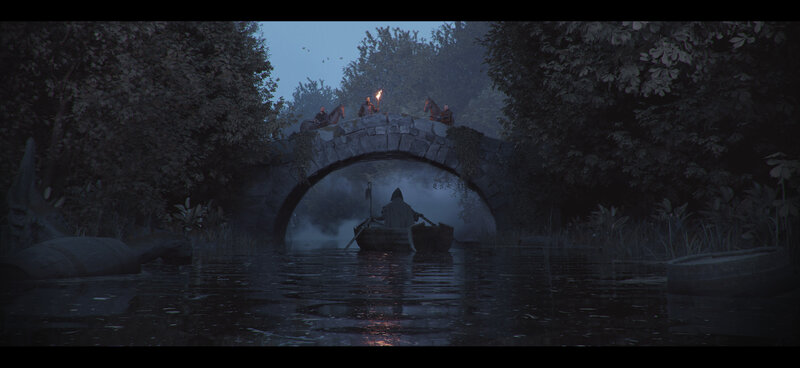 Boat under Stone Bridge — Dark Blue