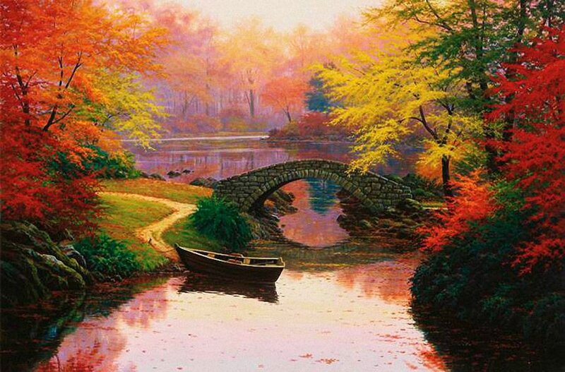 Boat under Stone Bridge — Red