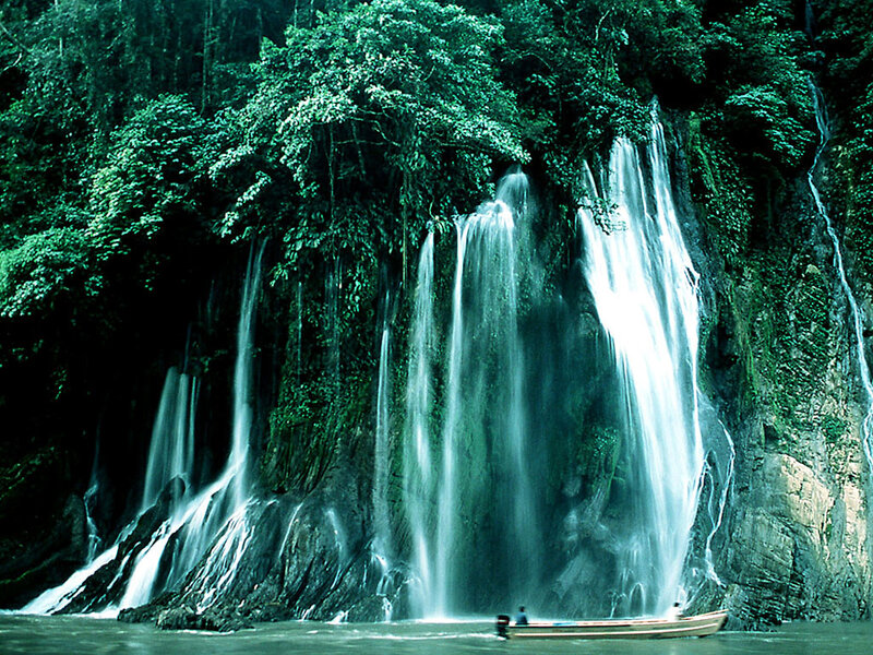 Boat under Waterfall — Green