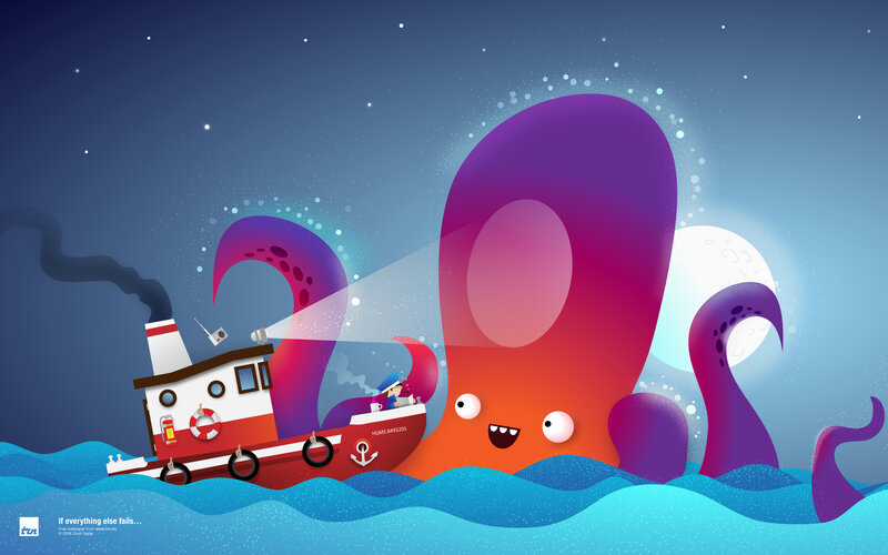 Boat vs giant octopus