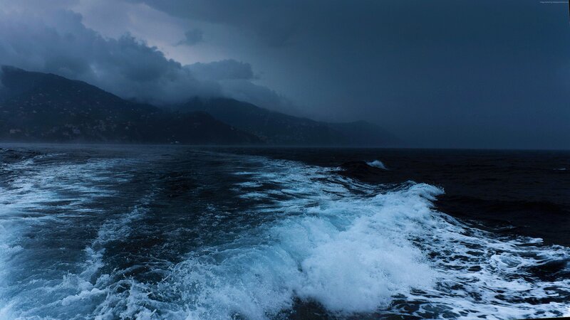 Boat Wake on Dark Sea