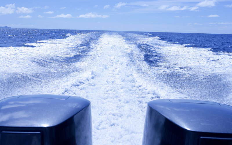 Boat wake on open ocean