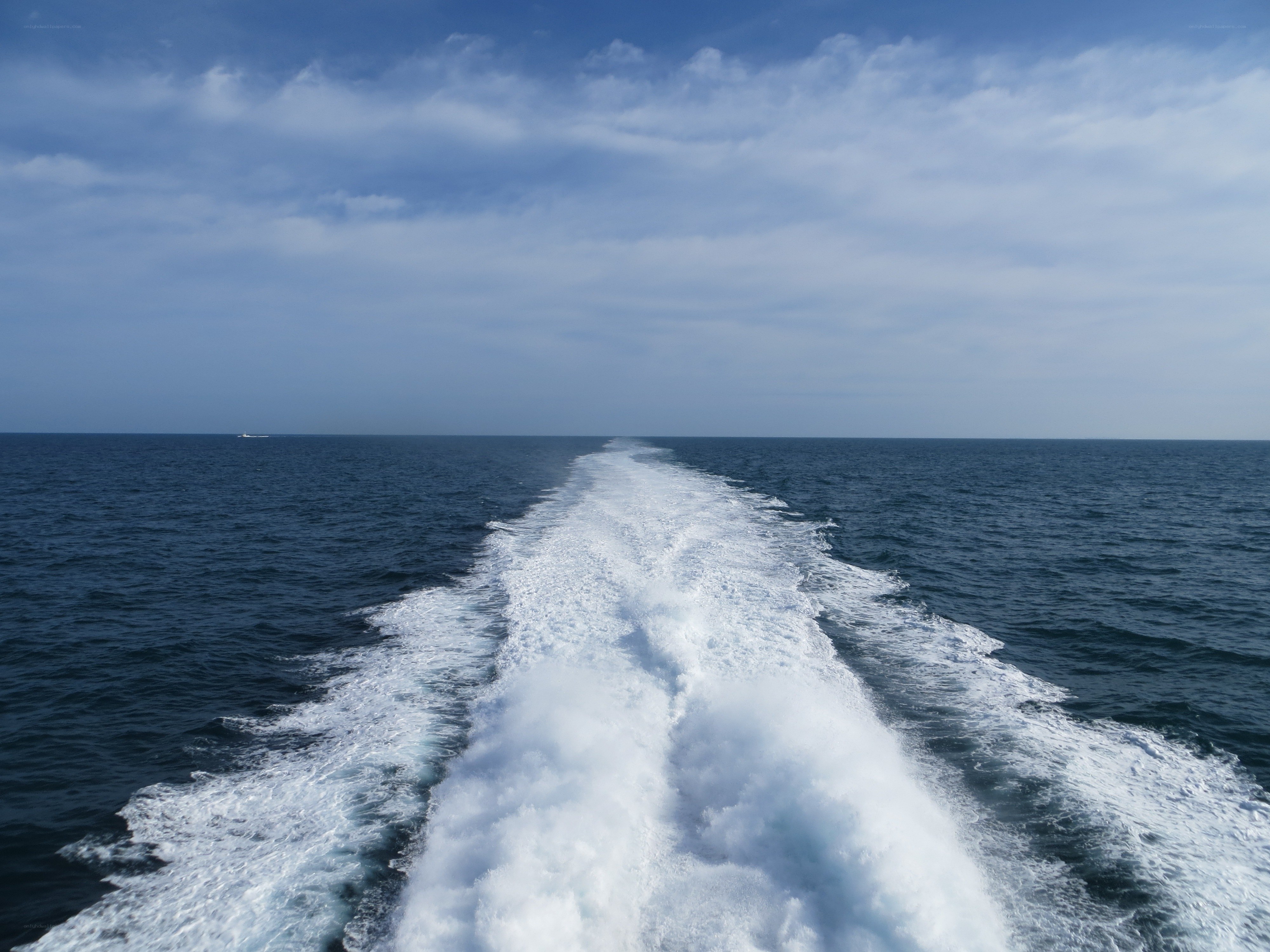 Boat wake on open sea