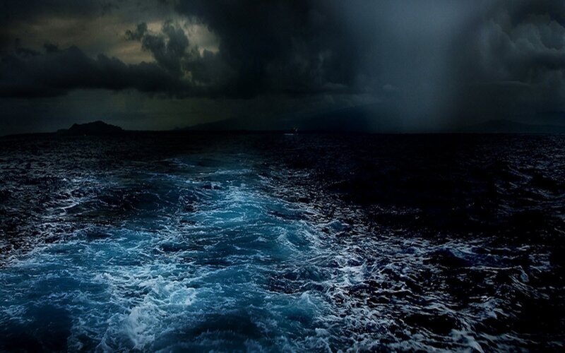 Boat Wake on Stormy Sea