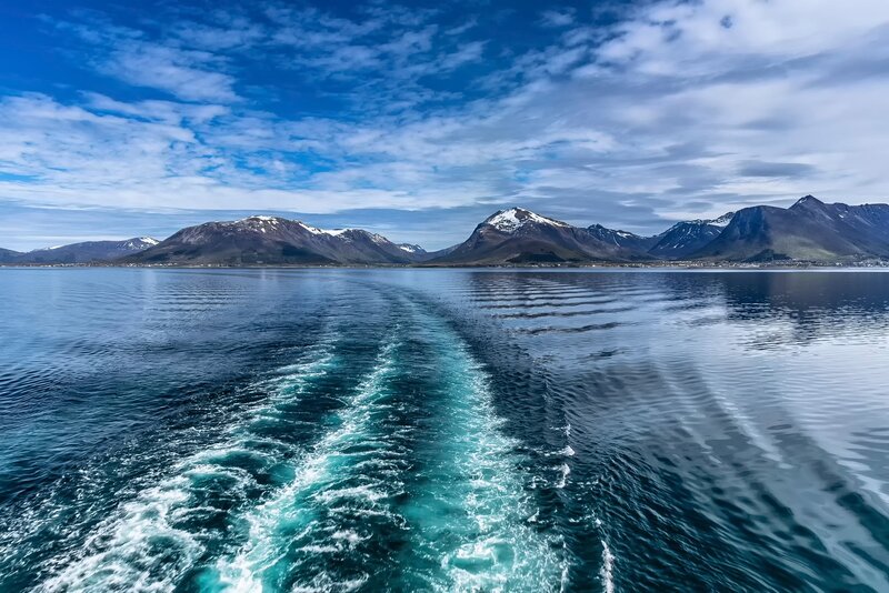 Boat Wake on Water — Blue, Serene