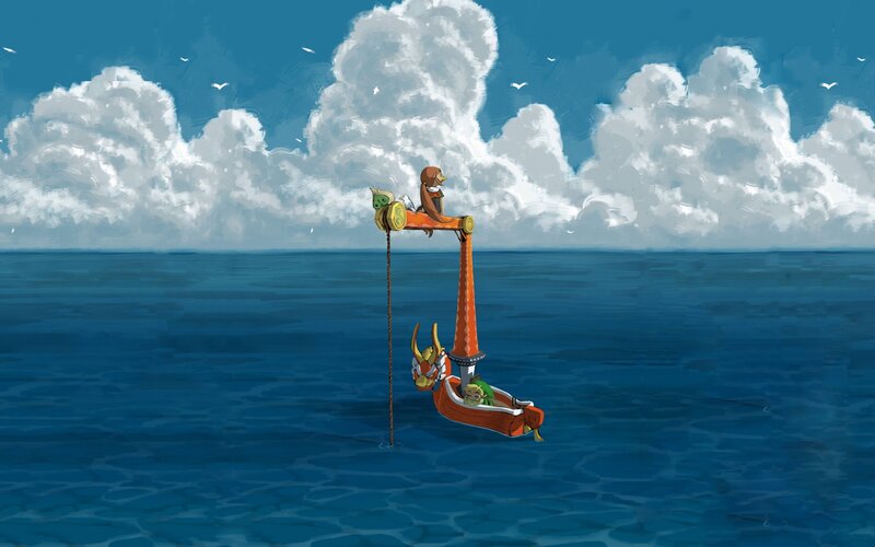 Boat with Characters on Ocean