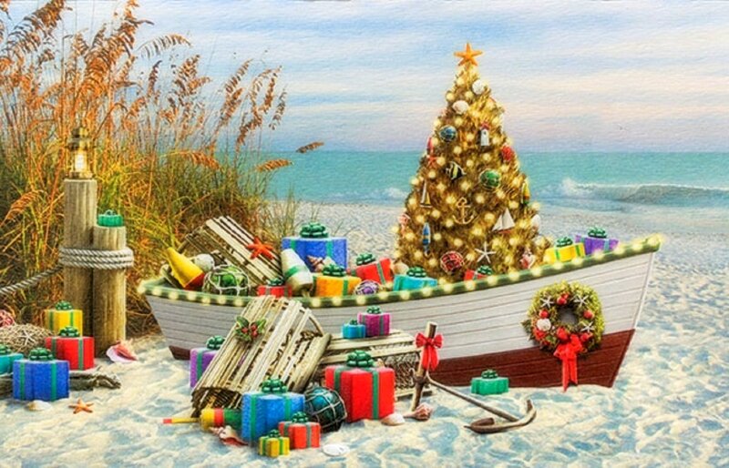 Boat with Christmas Tree