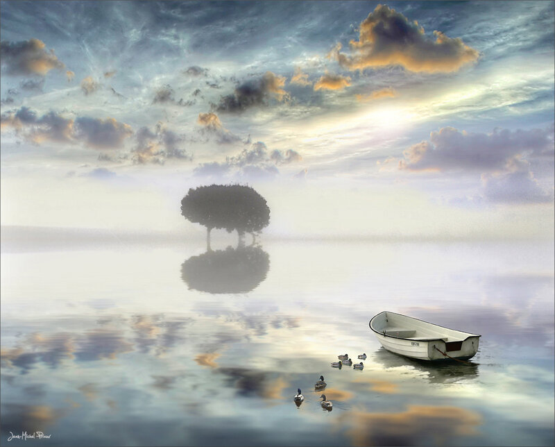 Boat with Ducks on Water
