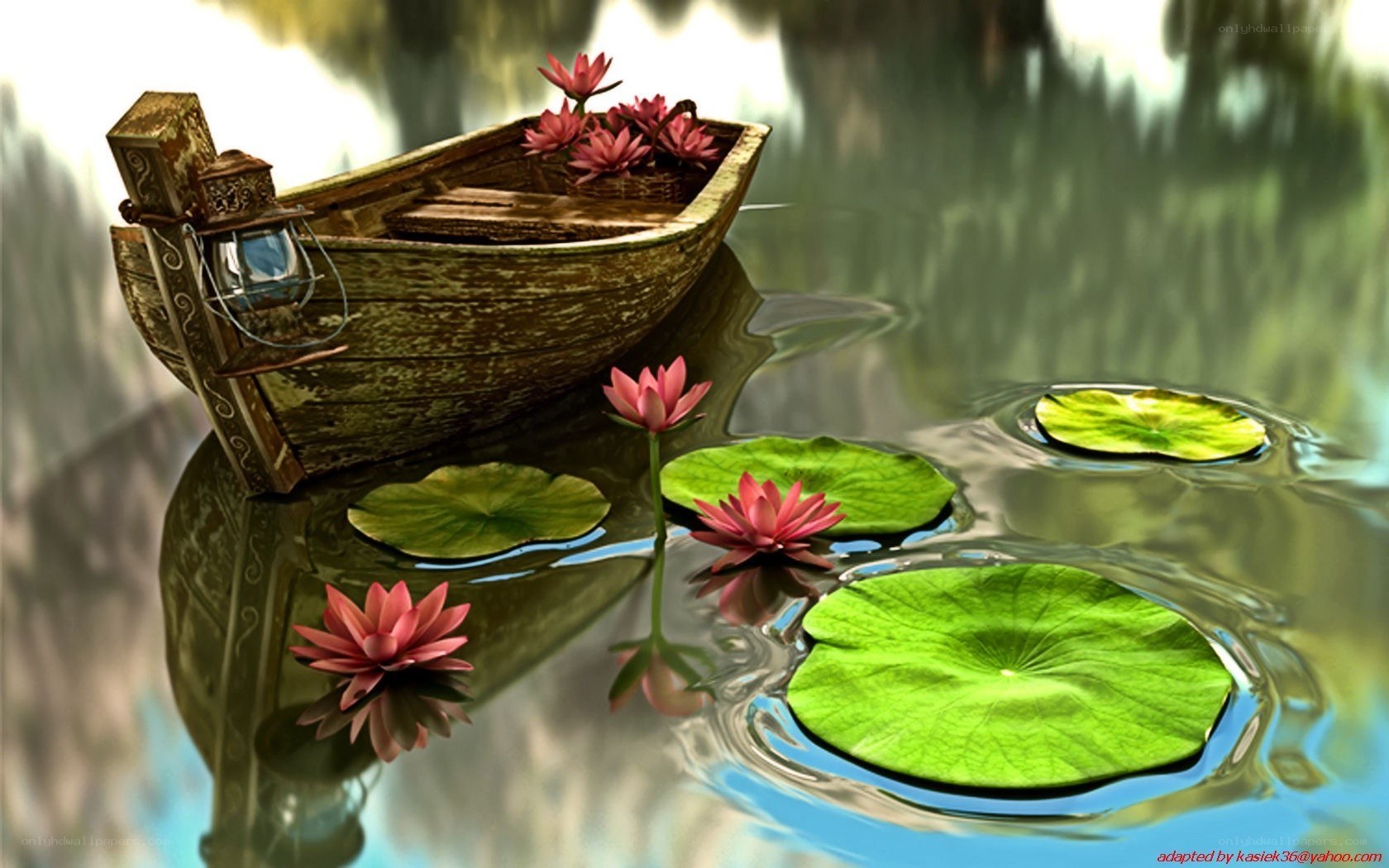 Boat with lotus flowers