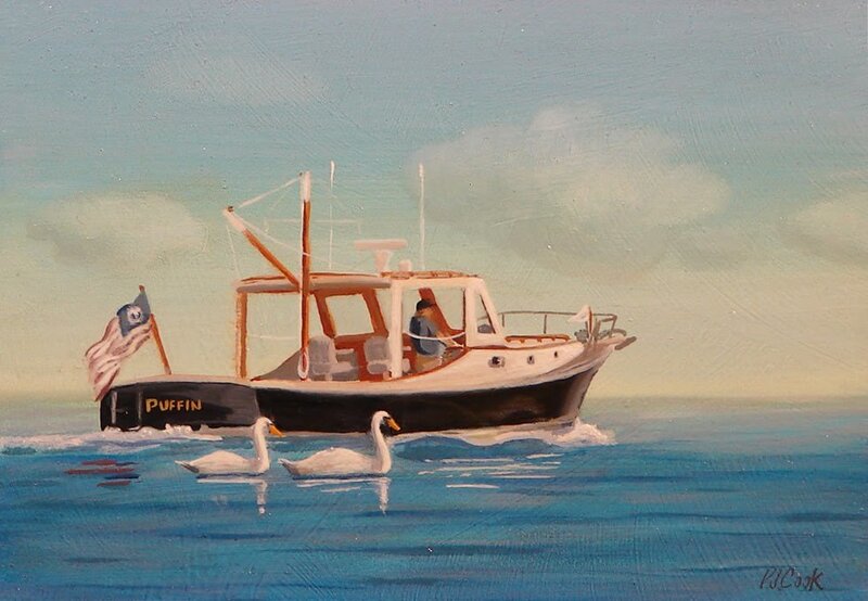 Boat with swans on the water