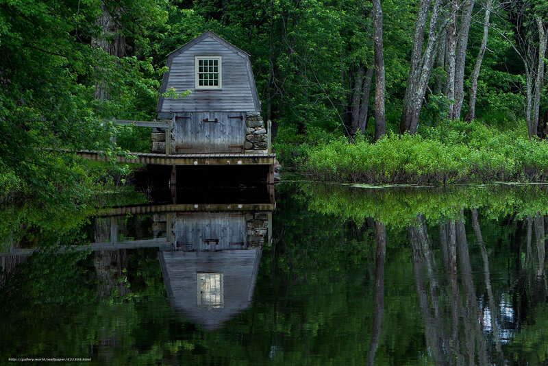 Boathouse on a calm lake