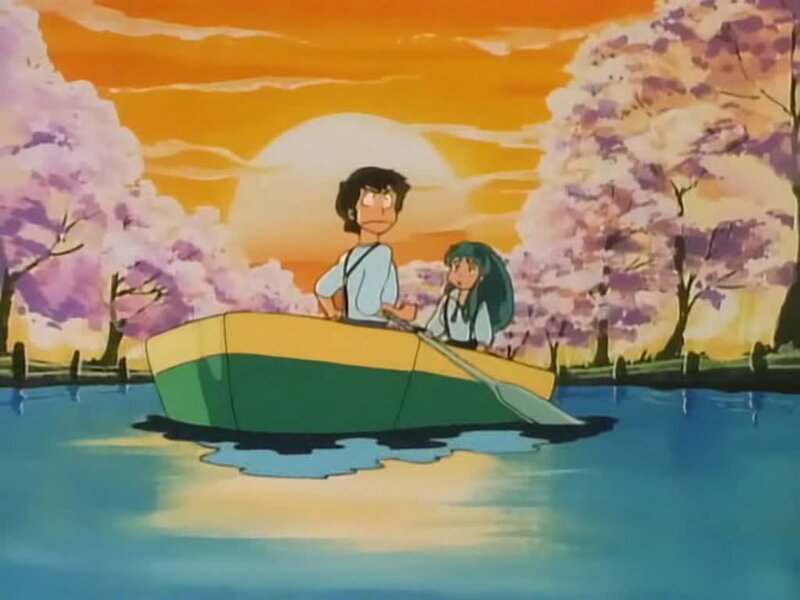 Boating at sunset with cherry blossoms
