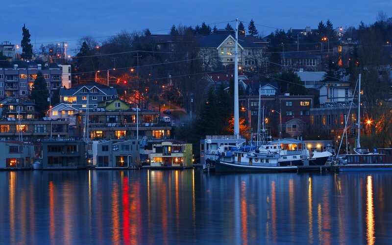 Boats and Houses at Dusk