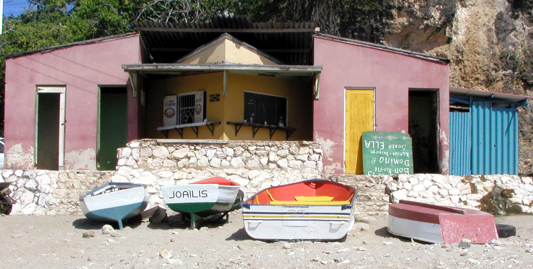 Boats at a beachside shack