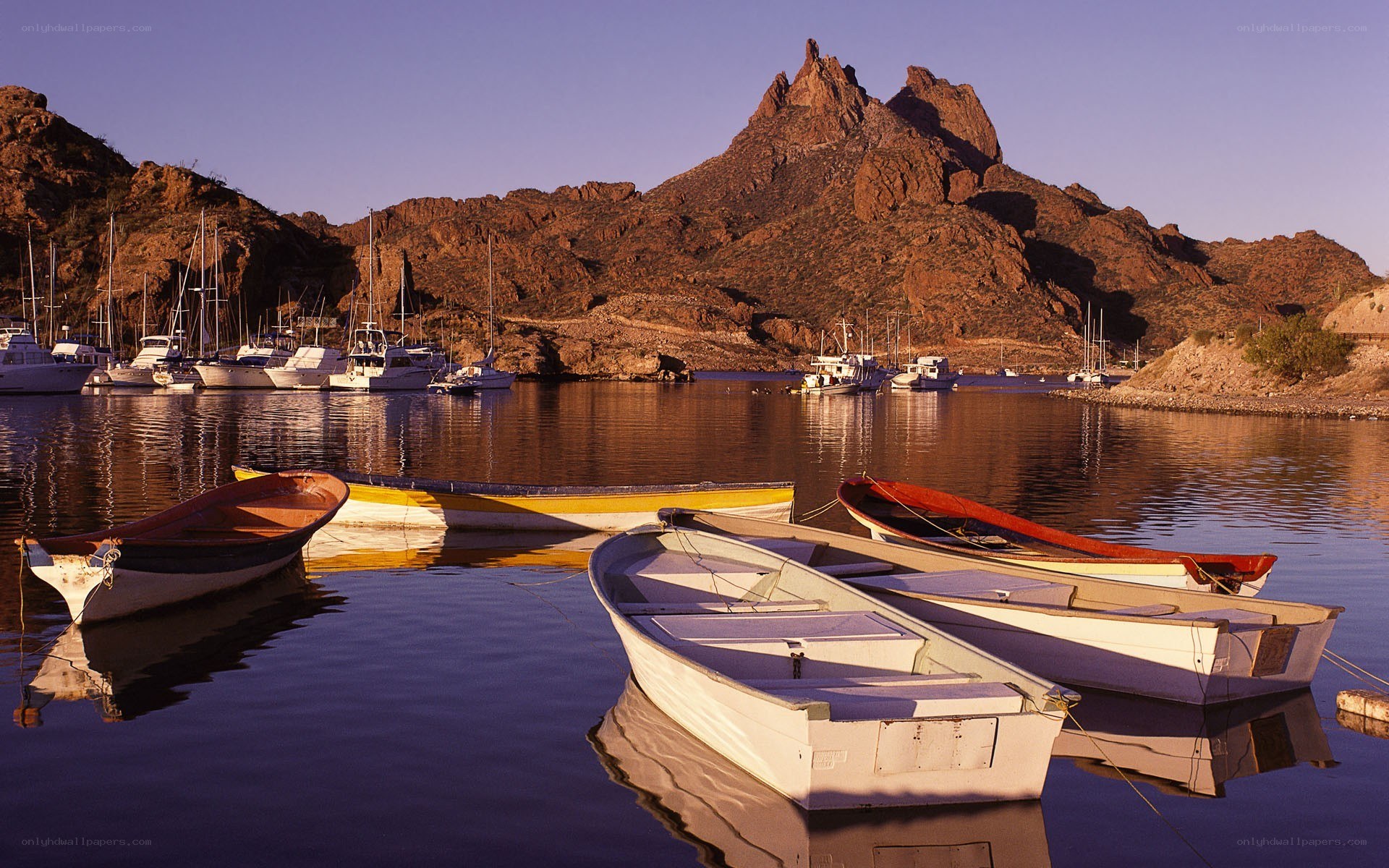Boats at a desert harbor