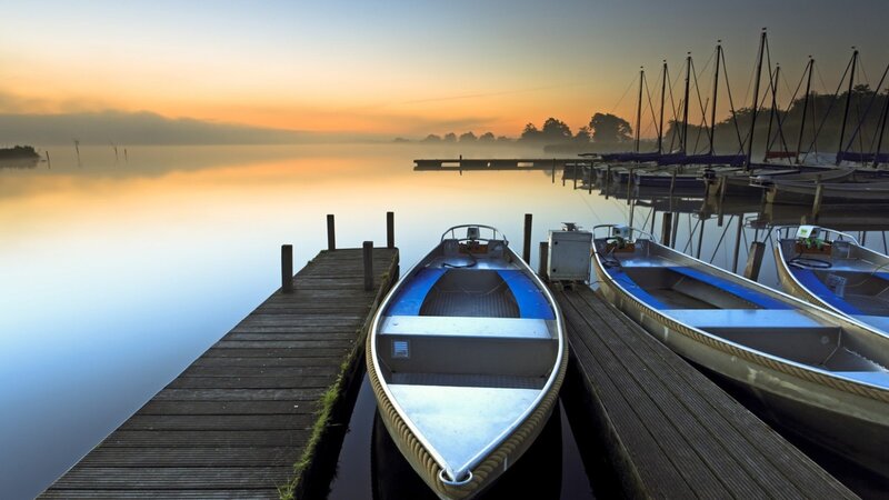 Boats at a Dock — Blue, Serene, Sunrise