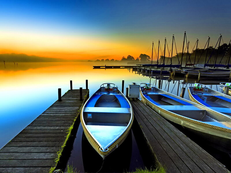 Boats at a Dock — Blue, Serene